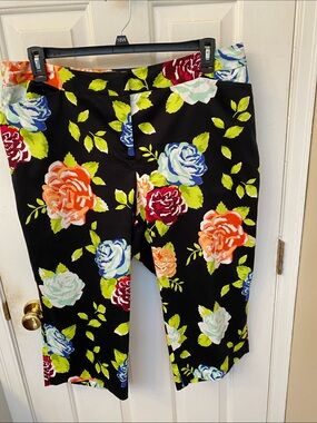 Cato Black Floral Capris with Multicolor Roses